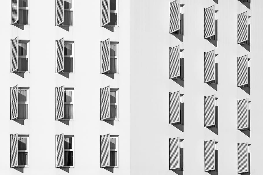 concrete opened windows, building, facade, architecture, modern HD wallpaper