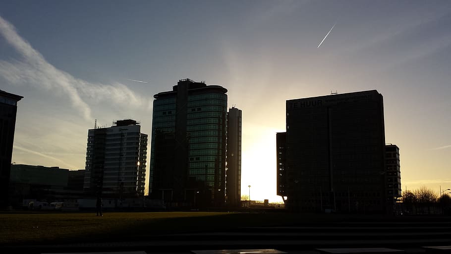 Amsterdam, Sunset, Building, architecture, city, skyscraper HD wallpaper
