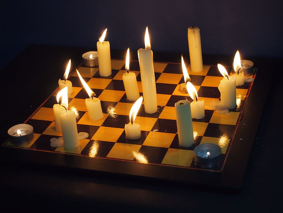 Chess, Candles, art, illuminated, heat - temperature, no people HD wallpaper