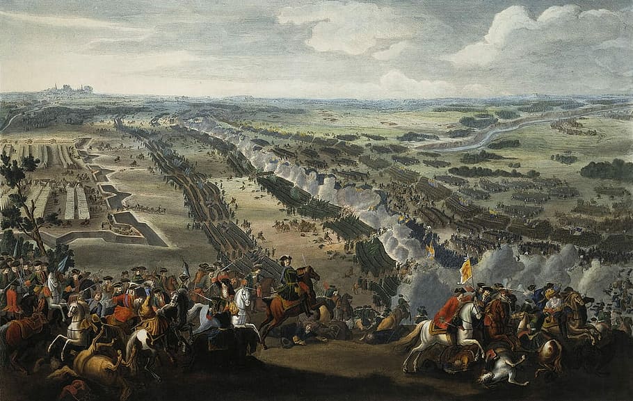 Battle of Poltava in 1709 in Ukraine, artwork, painting, public domain