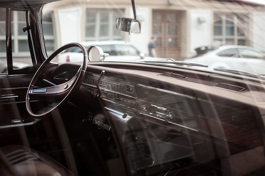 classic gray vehicle interior, oldtimer, car, steering, wheel HD wallpaper