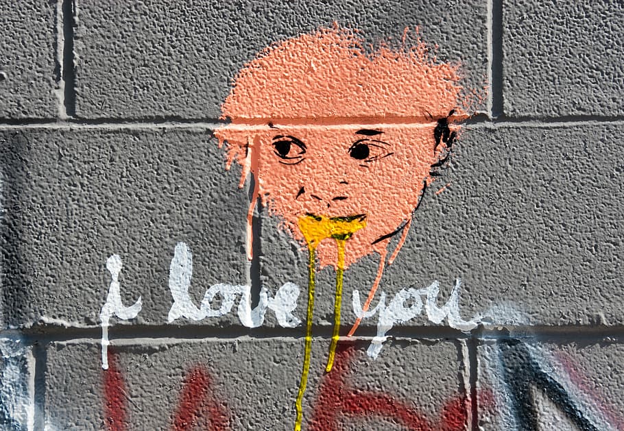 I Love You sign under face of man artwork, man's face wall drawing HD wallpaper