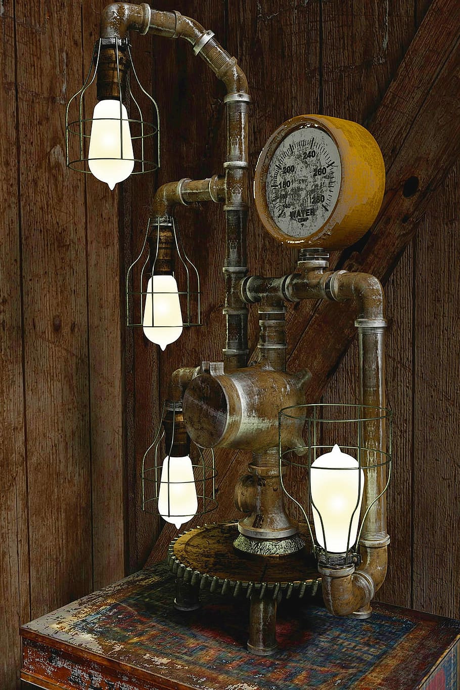 close up photo of LED table light, steampunk lamp, vintage, metal, HD wallpaper