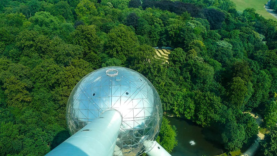 atomium, belgium, architecture, monument, plant, green color HD wallpaper