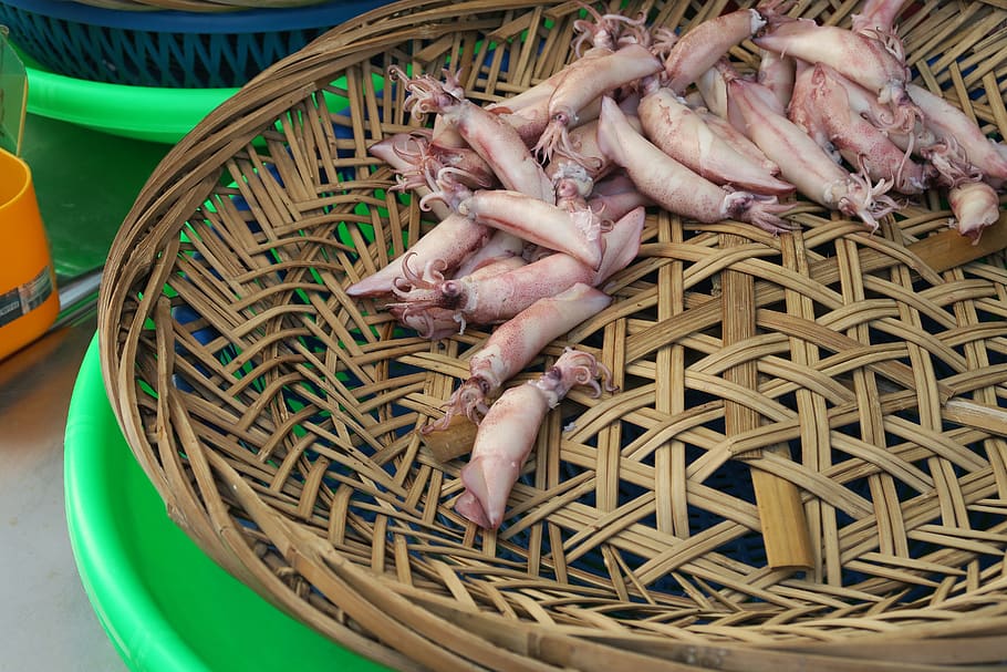 squid, barbecue, food and drink, basket, container, freshness HD wallpaper