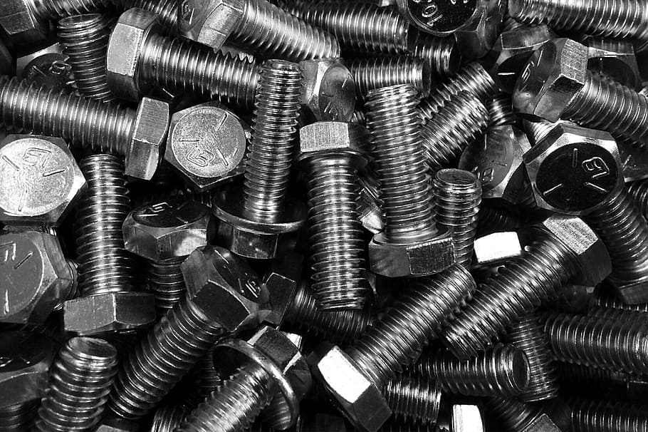 bolt, screw, industry, fastener, steel, large group of objects HD wallpaper