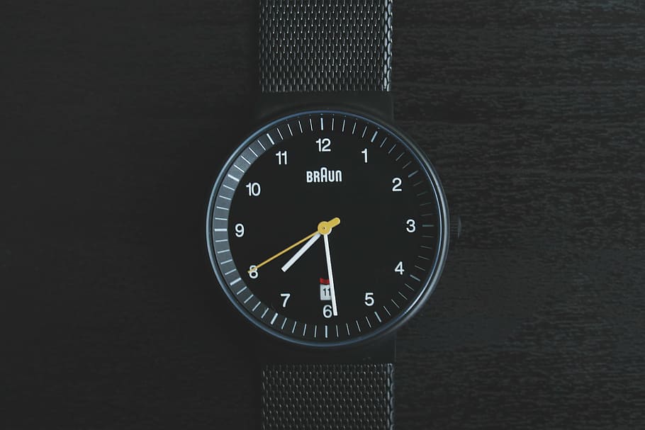 round black Braun analog watch at 7:29, time, corporate, stock, HD wallpaper