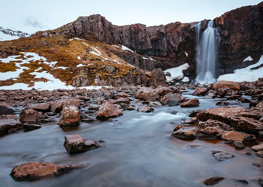 timelapse photo of waterfalls during daytime, landscape of waterfalls HD wallpaper