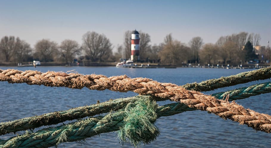 lighthouse, sea, dew, rope, water, cordage, port, woven, ship traffic jams HD wallpaper