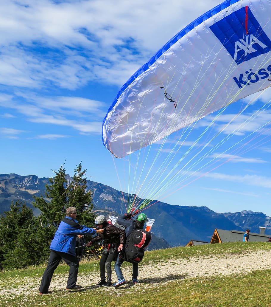 paragliding, longing, fly, partner, cohesion, sport, dom, mountains HD wallpaper