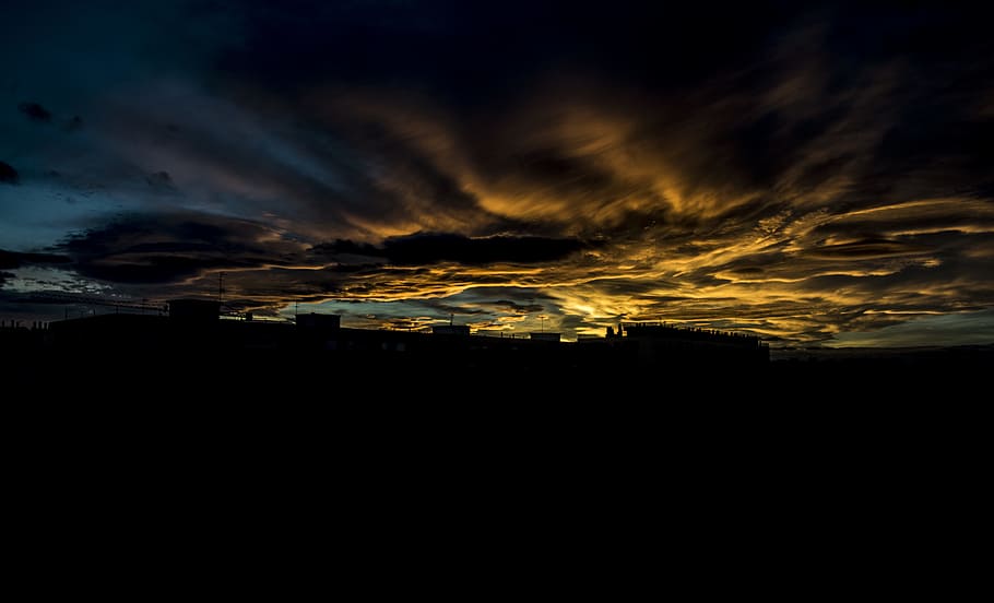 Photography of Clouds during Golden Hour, afterglow, buildings HD wallpaper