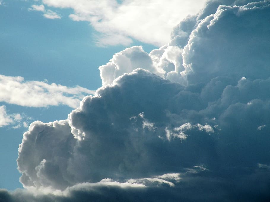 Cloudy, Clouds, Cloudscape, White, blue, sky, bright, dark HD wallpaper