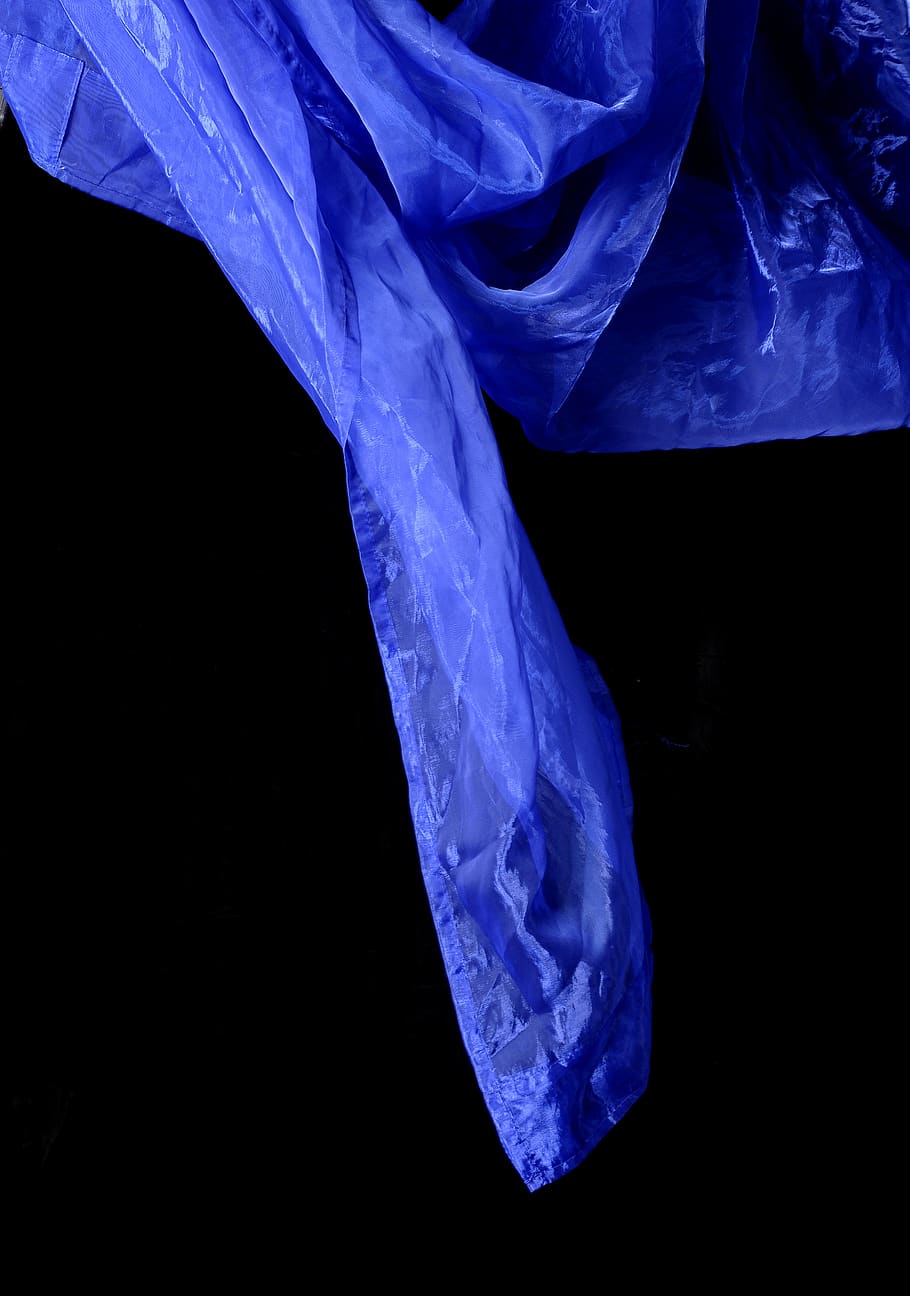 fluttering cloth, fabric, textile blue, black background, studio shot HD wallpaper