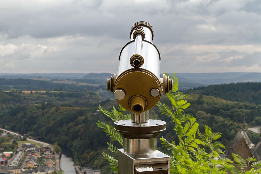 binoculars, vianden, luxembourg landscape, coin operated, sky