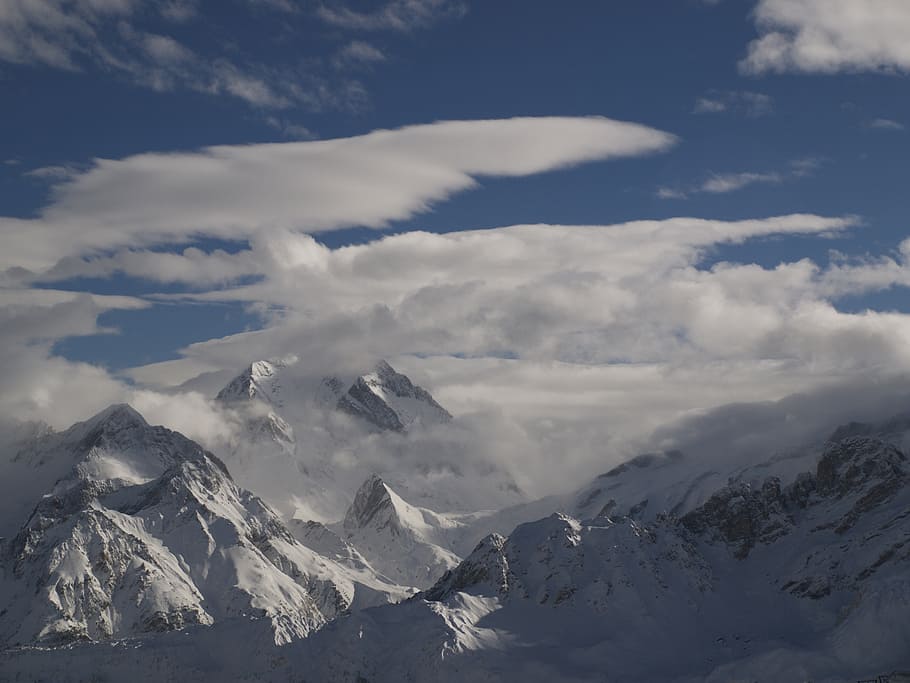 mountains, vertices, alps, clouds, rocks, snow, the top of the mountain HD wallpaper