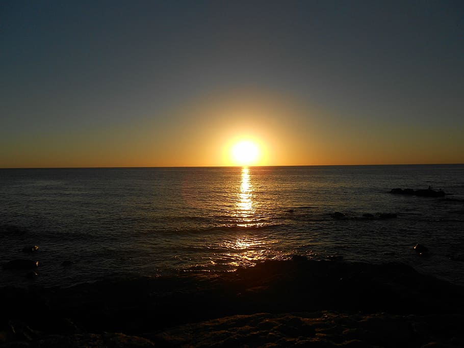 sunset, beach, sky, sea, landscape, water, beauty in nature HD wallpaper