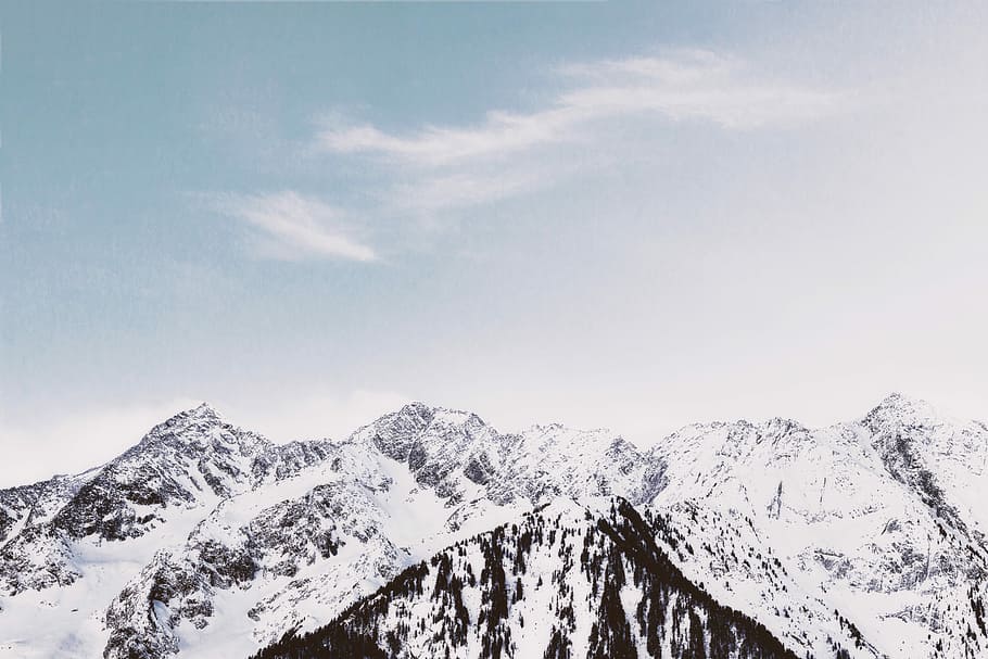 snow capped mountain ranges, snow-covered mountain range, sky HD wallpaper