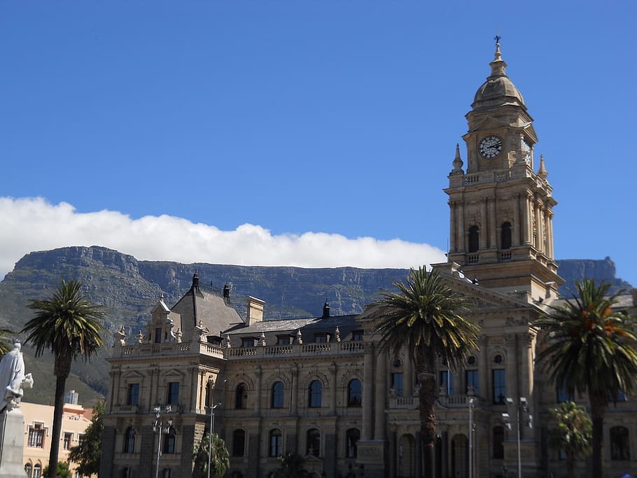 table mountain, town hall, cape town, historically, south africa, HD wallpaper