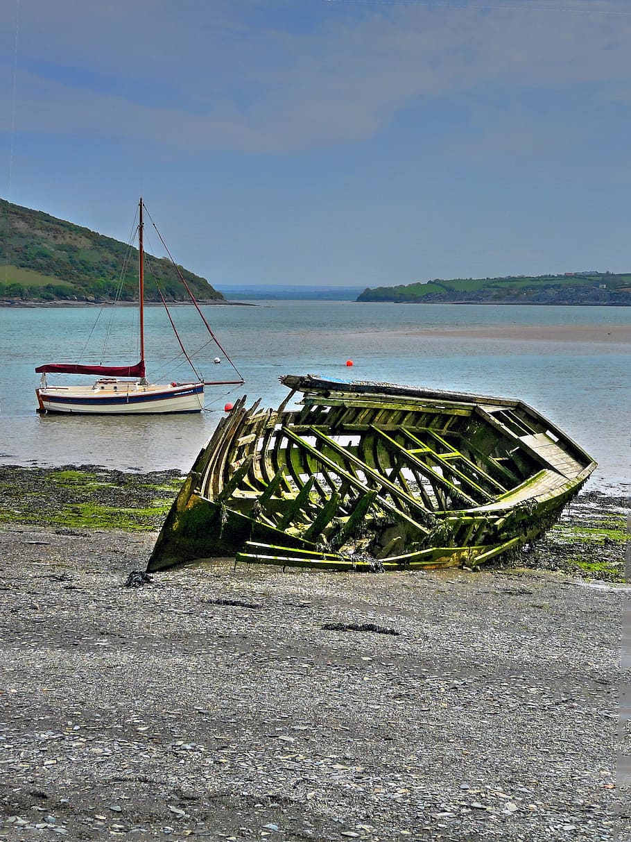 wreck, boat, ship, beach, shipwreck, broken, abandoned, beached HD wallpaper