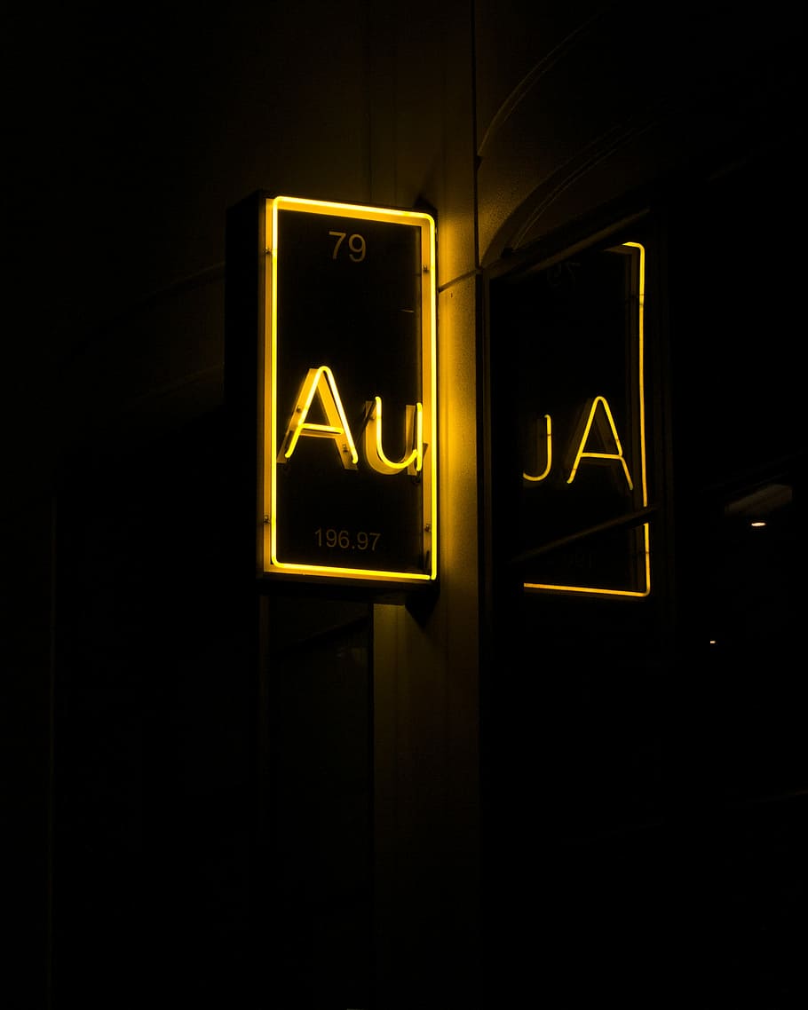 yellow Au neon light signage, untitled, lights, dark, night, illuminated