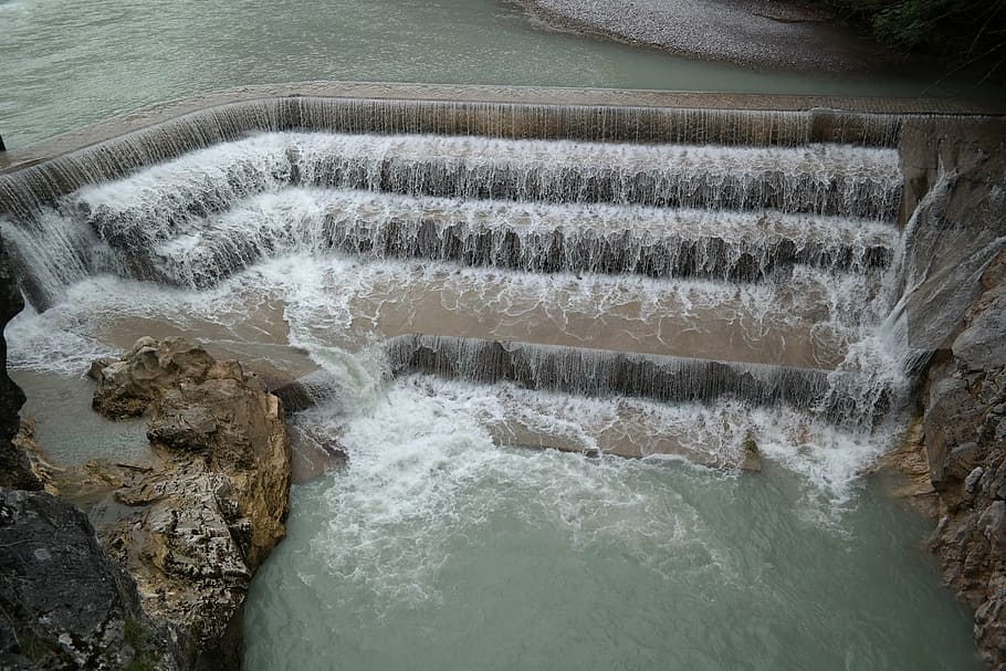 lechfall, weir, waterfall, river, füssen, water power, murmur, HD wallpaper
