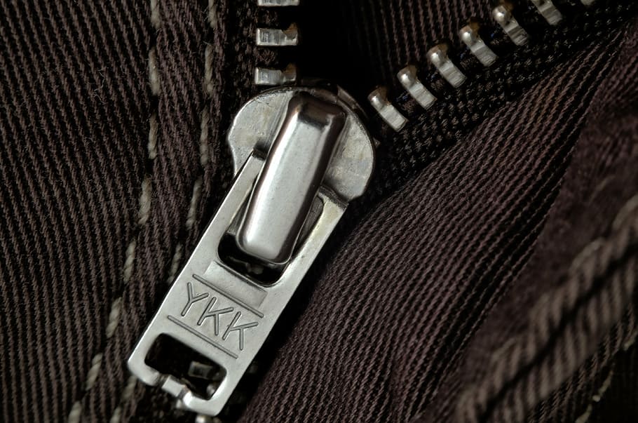 grey YKK zipper, closure, fabric, pants, close, seam, close-up HD wallpaper