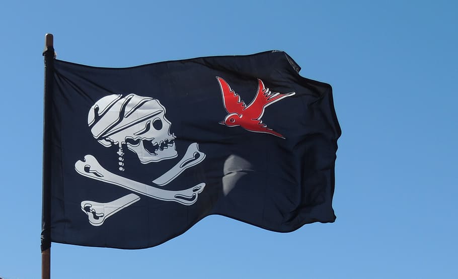 close-up photo of pirate flag, skull, black, crossbones, jolly HD wallpaper