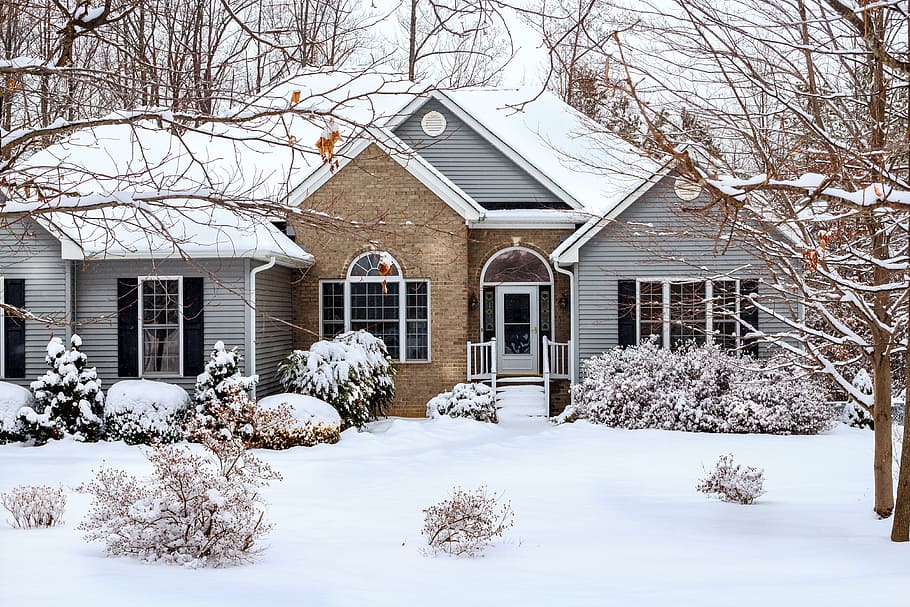 HD wallpaper: snow covered house near bare trees, winter, snow scene, home - Wallpaper Flare