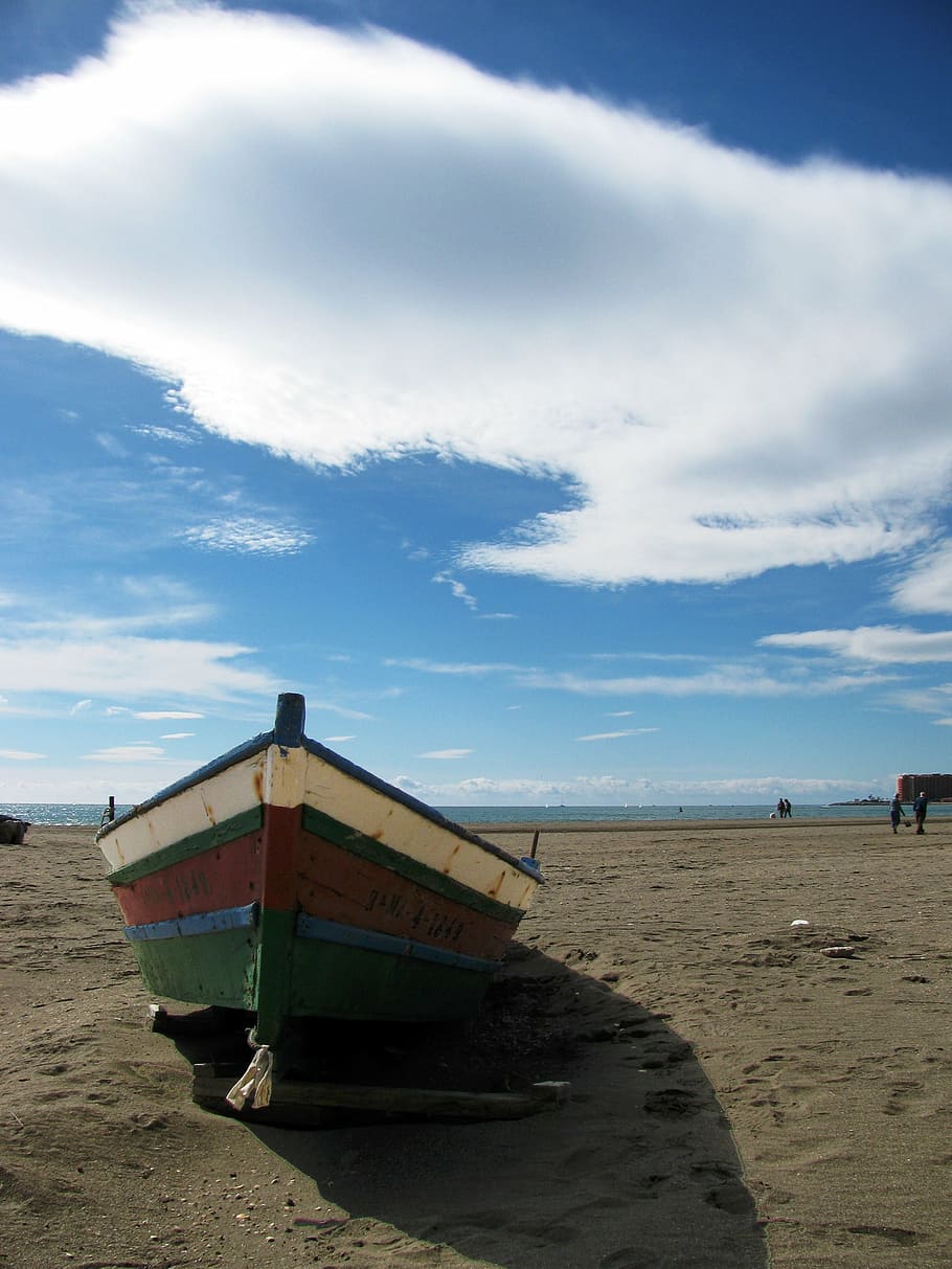 barca, fishing, beach, cloud, costa, costa del sol, sea, sand HD wallpaper