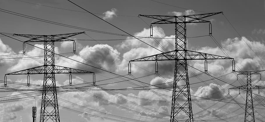 Electricity, Pylon, Cables, son, power line, high voltage, electric cables, HD wallpaper