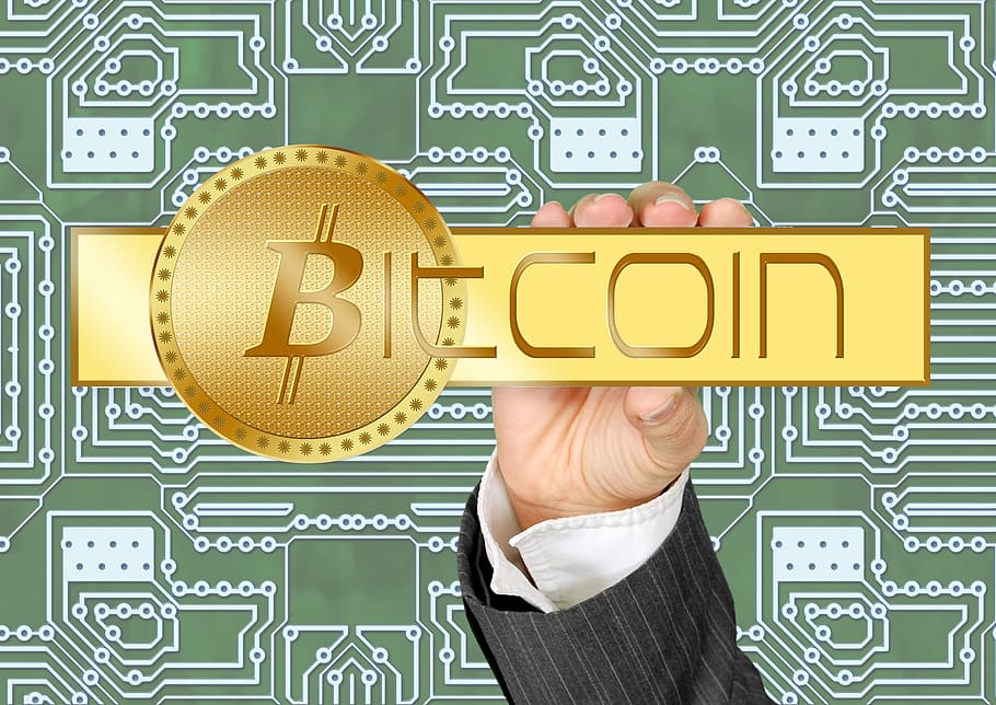 person holding Bitcoin signage, crypto-currency, money, hand, HD wallpaper