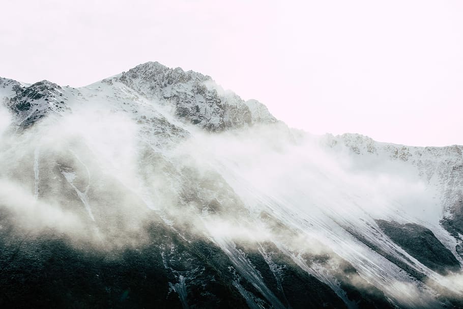 snow covered mountain, mountain, peak, summit, mist, fog, scenics - nature HD wallpaper