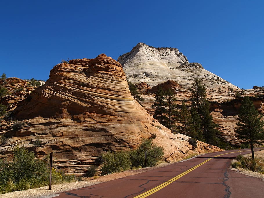 zion national park, utah, red road, scenery, tourist attraction, HD wallpaper
