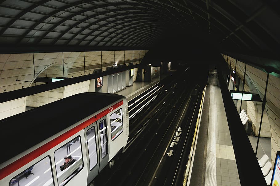 top view photography of subway, white train, architecture, platform HD wallpaper