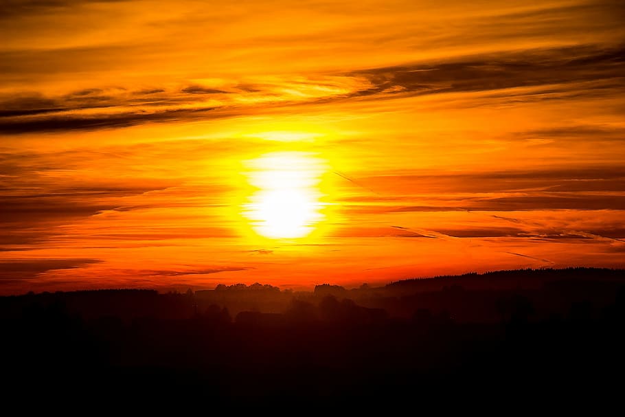 sunset, setting sun, evening sky, abendstimmung, dusk, nature HD wallpaper