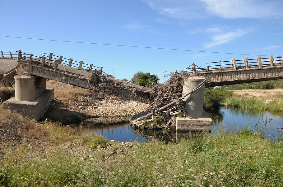 Sardinia, Bridge, Bach, Collapse, Nature, water, flood, destruction, HD wallpaper