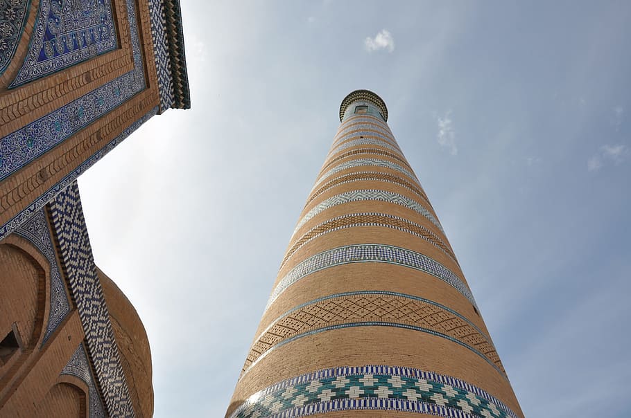 Uzbekistan, Khiva, Minaret, architecture, travel destinations, HD wallpaper
