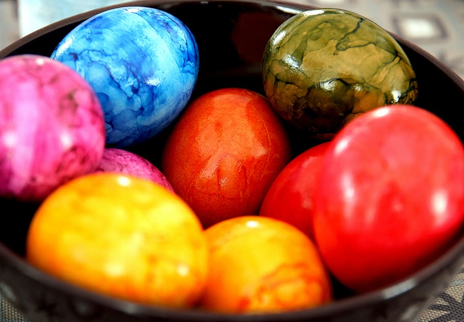 assorted-color Easter Eggs in bowl, colorful, colored, paint HD wallpaper