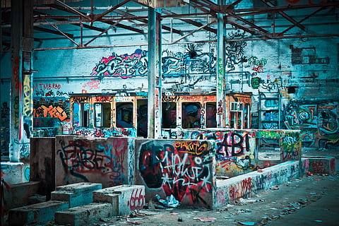 HD wallpaper: graffiti art, lost places, factory, old, lapsed, building,  hall | Wallpaper Flare