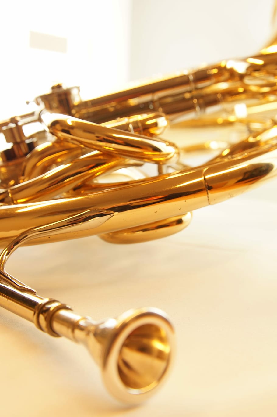 Horn, Musical Instrument, brass instrument, french horn, gold colored, HD wallpaper