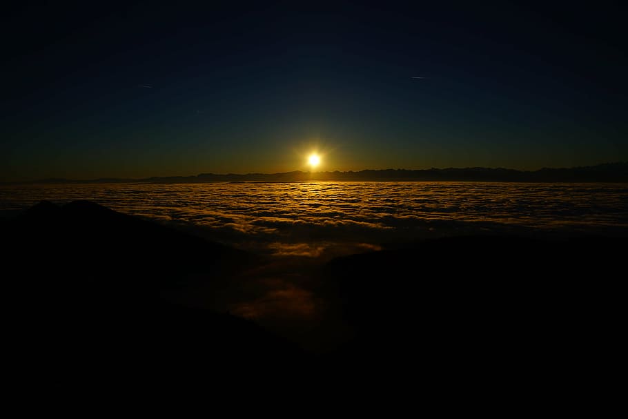 sunrise, selva marine, clouds, sea of fog, fog lights, nebula glow, HD wallpaper