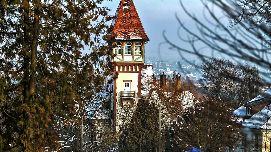 tower, sky, tree, blue, architecture, high, landscape, observation tower HD wallpaper