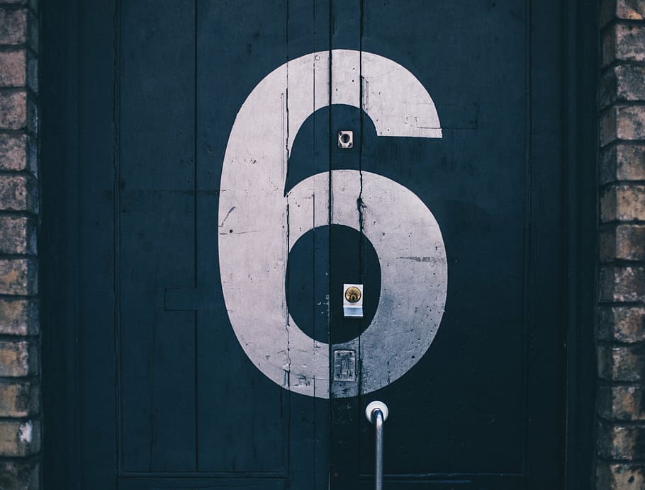 blue wooden door, six, number, brick, handle, day, outdoors, close-up, HD wallpaper