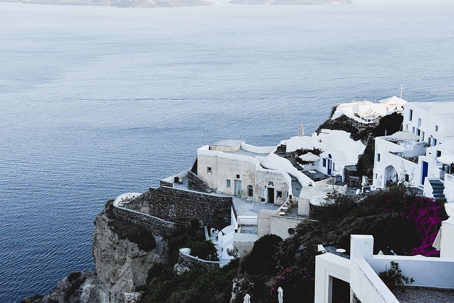 HD wallpaper: End of Santorini Island, aerial photography of white