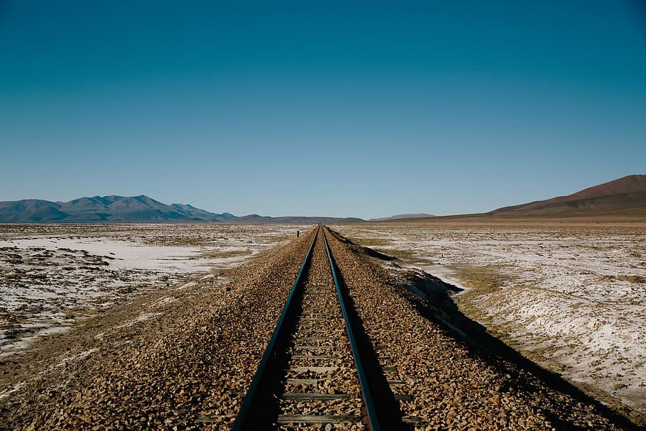 black railroad in landscape photography, railway, tracks, trail, HD wallpaper