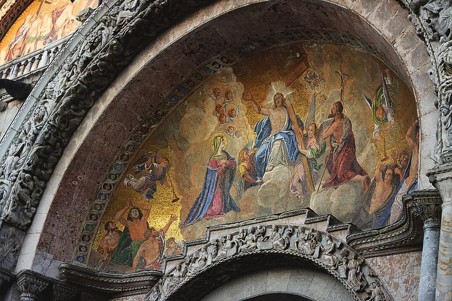 religious printed concrete wall, Venice, Basilica, Square, Holy