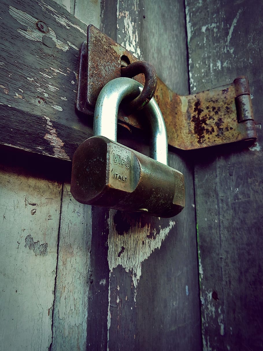 Padlock, Closed, Door, locked, steel, security, old, protection HD wallpaper