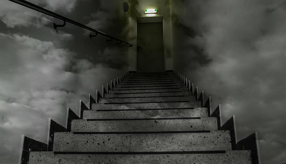 gray concrete stair, stairs, horror, dark, code, ghost, deep web, HD wallpaper