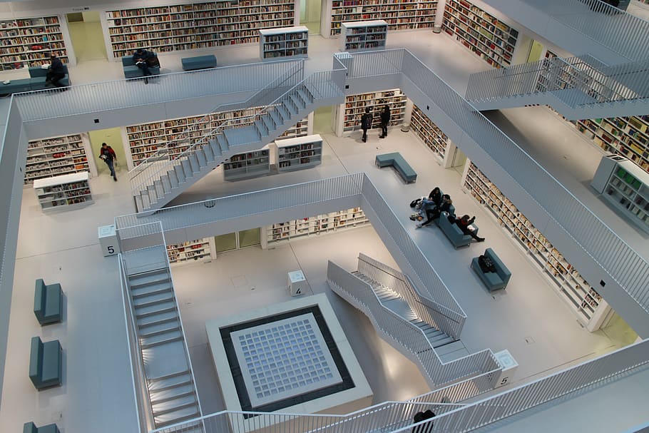 stuttgart, architecture, library, lee eun-young, high angle view HD wallpaper