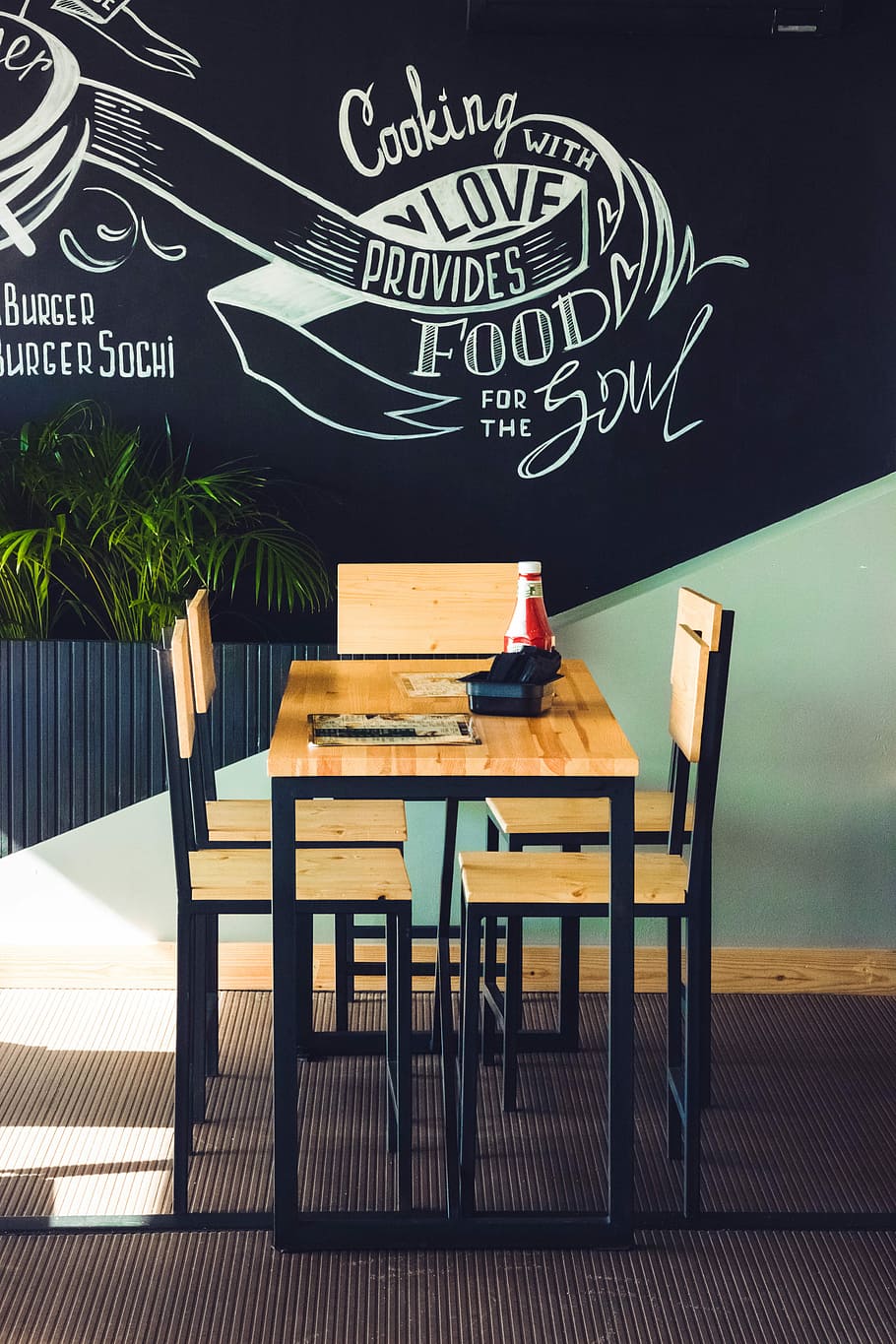 rectangular brown wooden table with chairs, rectangular black wooden table with chairs set HD wallpaper